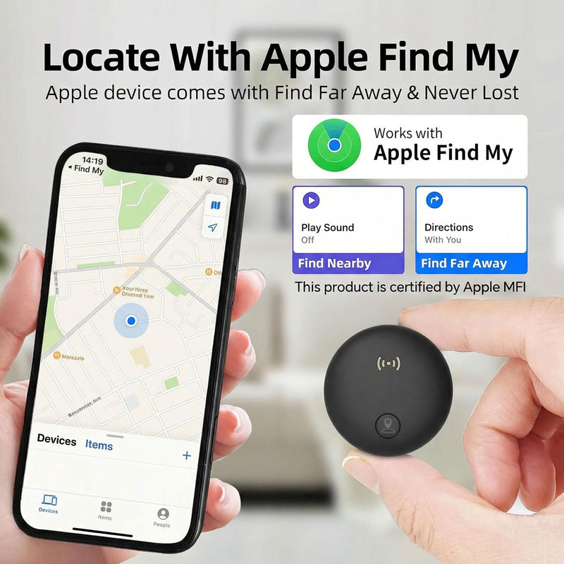 GPS Tracker for Vehicles, Real-Time Tracking for Cars w/Magnetic | No Monthly Fee / No SIM Card, Works with iOS Find My, Mini Hidden GPS Tracking Devices for Cars/Motorcycle/Bikes, Black