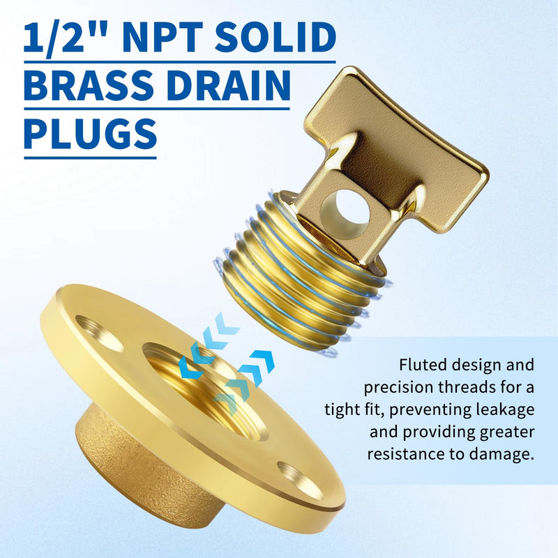 Boltigen Solid Brass Garboard Drain Plug Kit, 1/2" NPT Threaded Thru-Hull Transom Drain Plug, Marine Grade Anti-Corrosion Watertight Boat Hull Drain Plug