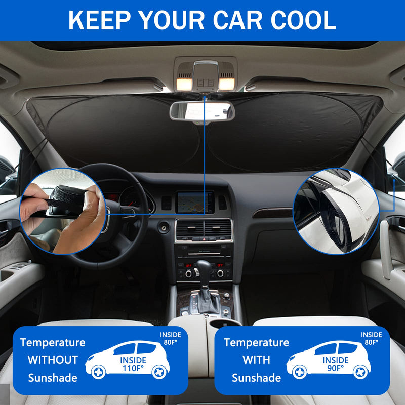 Car Windshield Sun Shade, Funny Car Eyes Sun Visor Wear-Resistant Black Tape, Foldable 63.7" L x 32" W Large angry eyes-red
