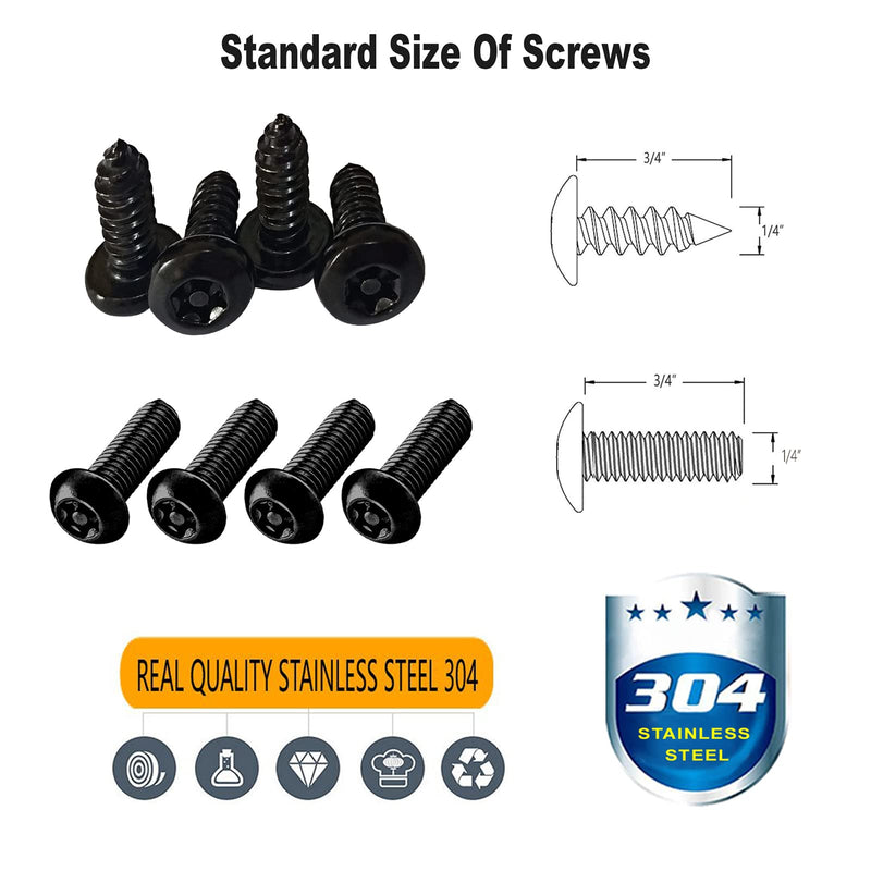 Aootf Black Anti Theft License Plate Screws- Stainless Steel Rustproof Security Bolts Fasteners for Front Rear Car Tag Mount- M6 (1/4") Locking Hardware, with Matte Caps Inserts Nuts, Rattle Proof Pad Black Screws-8