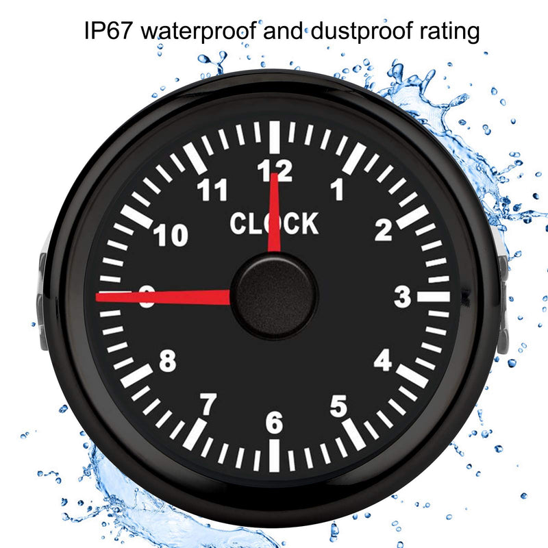 Dial Clock Meter,2in/52mm Clock Gauge Instrument 0?12 Hourmeter Red Backlight 12V/24V for Car Boat Yacht Motorcycle(Black Dial Black Frame) Black Dial Black Frame