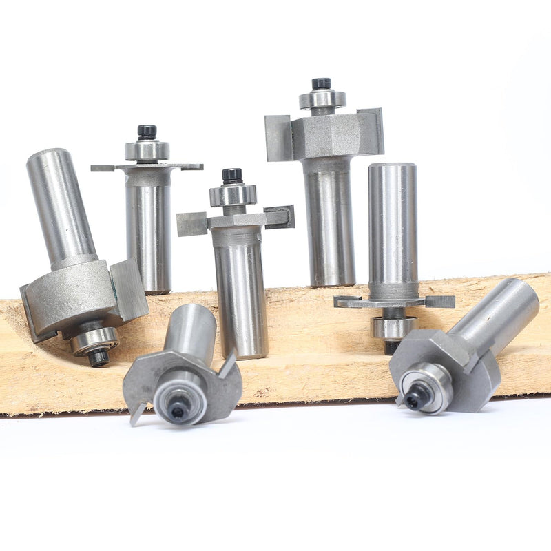 7Pcs T Slot Router Bit Set,1/2" Shank,3/32",1/8",5/32",1/4",5/16",1/2", and 5/8" Cutting Height T Trark Bit with Bearing,T-Slotting Cutter for Wood Slotting,Grooving 1/2"x 7Pcs