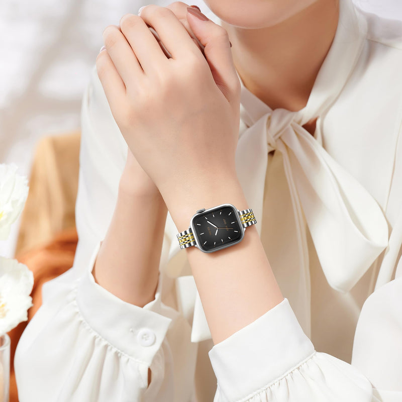 Lerobo Slim Metal Band Compatible with Apple Watch Bands for Women 40mm 41mm 42mm 38mm 44mm 45mm 46mm 49mm,Thin Elegant Stainless Steel Strap for iWatch Series 11 10 9 8 7 6 5 4 3 2 1 SE Ultra Silver Gold 38mm/40mm/41mm/(42mm-series 11 10)