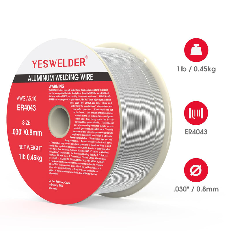 YESWELDER Silicon Aluminum Welding Wire, ER4043 .030-Inch Diameter 1-Pound, Strong ABS Plastic Spool MIG Wire 0.030-inch 1LB