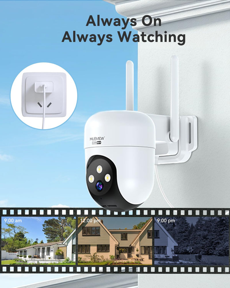 MUBVIEW 360° Security Cameras Wireless Outdoor,24/7 Wired Outdoor Camera for Home Security,Motion Tracking,5G/2.4G WiFi security camera,Night Vision,2-Way Talk, IP66,AI Detection,Local & Cloud Storage White 1 PC