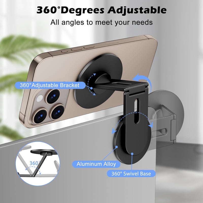CloudValley Magnetic Phone Laptop Holder Mount, Foldable Hidden Portable Stand for iPhone 17/16/15/14/13 & All Phone, Clamp for Monitor Side, Compatible with Laptop, Desktop, Tesla Model 3/ Y, Black