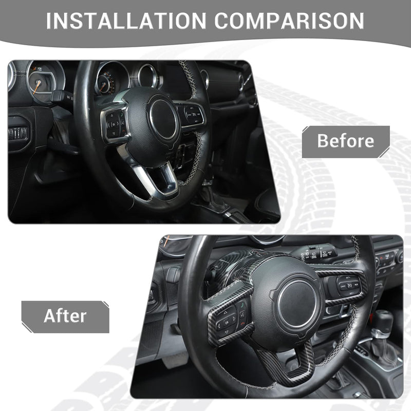 for Jeep JL Carbon Fiber Steering Wheel Trim Kit for Jeep Wrangler JL JLU 2018 up for Gladiator JT 2020 up Black Carbon Fiber Interior Accessories 7pcs