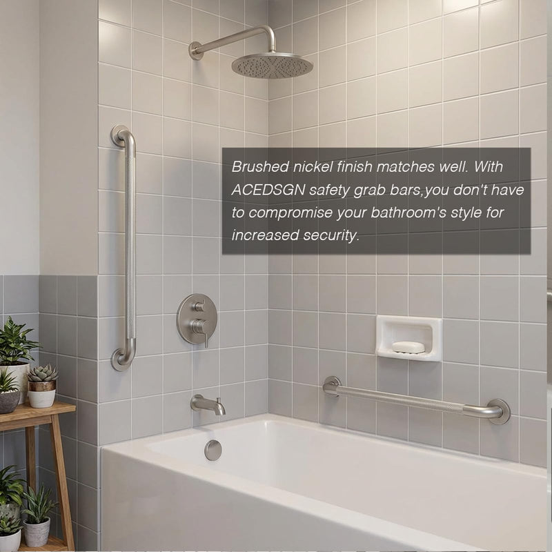 24 Inch Safety Grab Bars for Bathroom,1.25'' Heavy Duty Stainless Steel Brushed Nickel Shower Handles for Elderly, Non Slip Knurled Grip Handrail for Tub, Toilet, Fall Prevention & Handicap Assistance 1-1/4'' Diameter 24 Inch