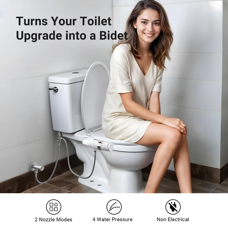 WATERLACE Bidet Attachment for Toilet Seat Sprayer - Non Electric Dual Nozzle with Cold Water - Self Cleaning Toilets Bathroom Spray for Butt Wash - Easy Slim Adjustable Pressure Control Rv Bidets White