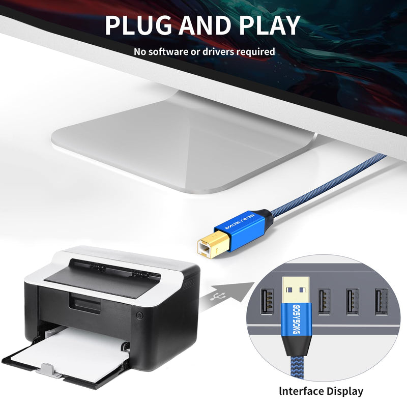 50ft Active USB 2.0 Printer Cable - High Speed USB A to B Compatible with HP, Canon, Dell, Epson, Xerox and More 50ft USB Type A to Type B Printer Cable Blue