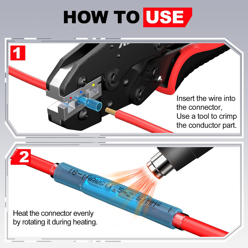 AIRIC Heat Shrink Butt Connectors Kit 26-10 AWG, 380 pcs Waterproof Crimp Splice Terminal, Marine Connector for 26,24,22,20,18,16,14,12,10 Gauge Wire, Wiring Crimps Terminals Red/Blue/Yellow/White