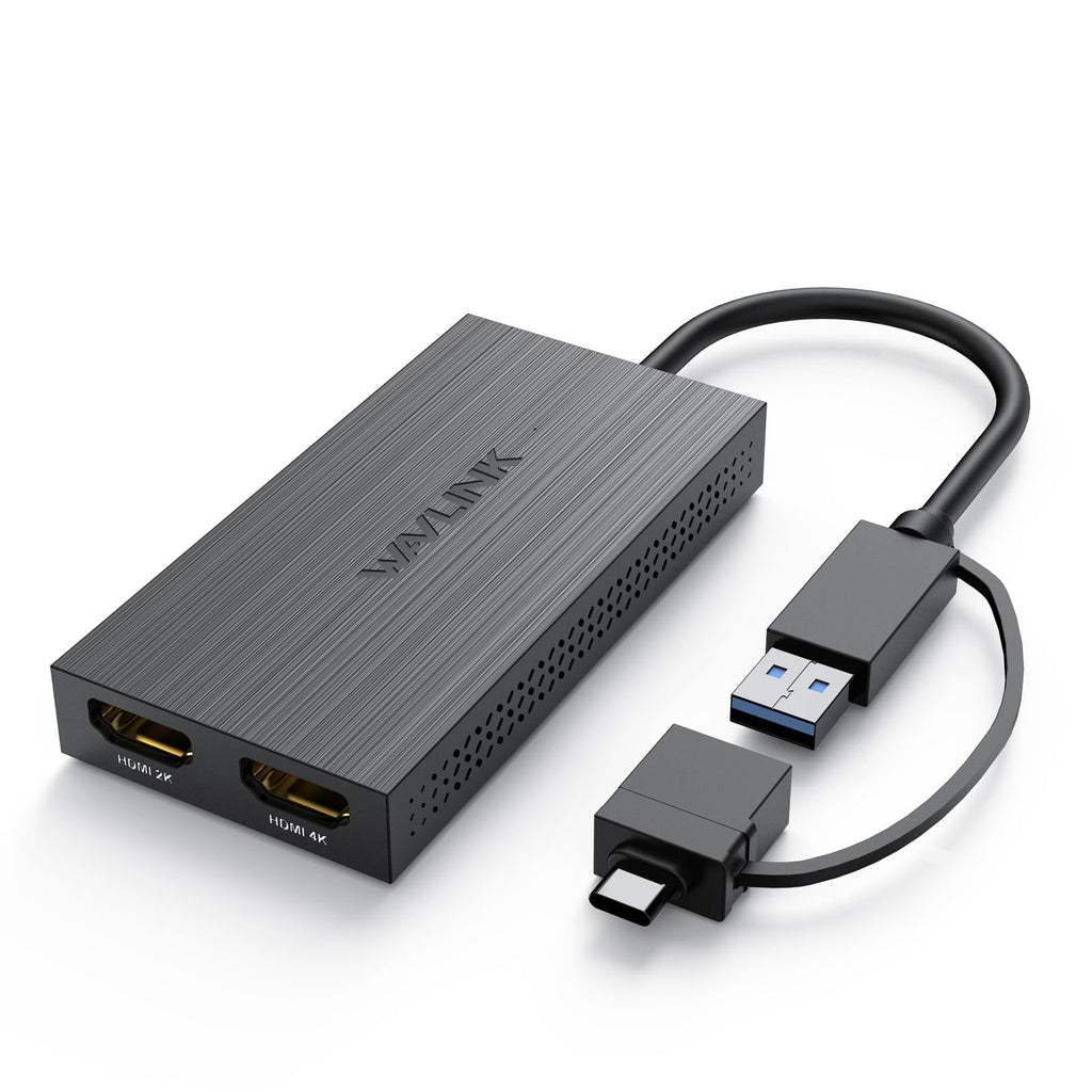 WAVLINK USB 3.0/C to Dual HDMI Adapter, Universal Video Graphics Adapter for Dual Monitors, Thunderbolt 3/4, 4K@30Hz+1080P@60Hz for Windows, M1/M2 Mac OS, NOT Support for Linux & iPad OS