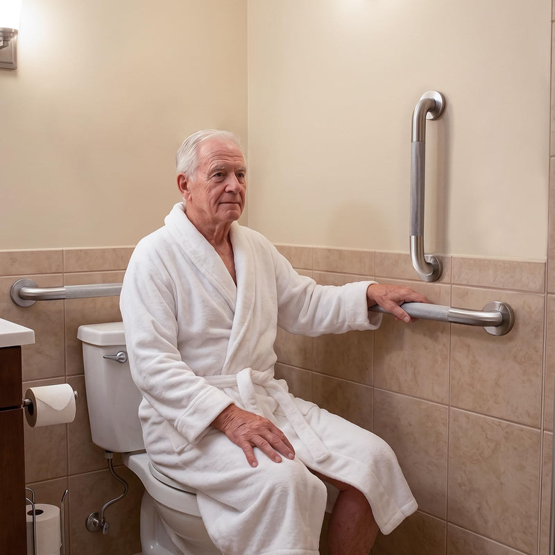 24 Inch Shower Grab Bar for Seniors,1.25'' Diameter 304 Stainless Steel Heavy Duty Anti-Slip Bathroom Safety Handicap Grab Bar for Shower, Bathtub & Toilet Support, Wall Mounted, Supports 500lbs Brushed Nickel 1 Pack 24" L x 1-1/4" D