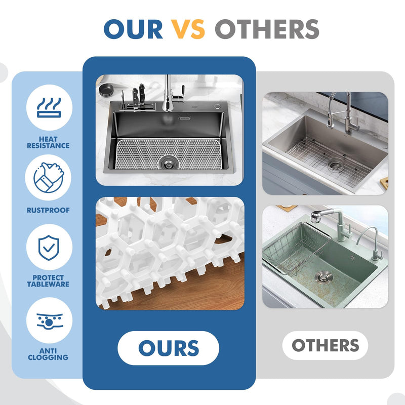 Bestjing Silicone Sink Protectors for Kitchen Sink -12" 13" 16" 18" 24" 26" 28" 30", Non-Slip Heat Resistant Mat for Bottom of Farmhouse Porcelain Stainless Steel (30"x 16" Center Drain, White) 30" x 16" Center Drain White(1 Pack)