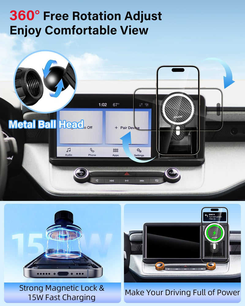 PZK Cubby Insert Wireless Charger Phone Holder for Ford Maverick 2022-2024 | With Strong Magnetic 15W Fast Wireless Charging Magsafe Car Phone Mount With Stroage Box Trunk Dash Mount 360° Rotation Ford Maverick 2022-2024（Cubby Insert Box)