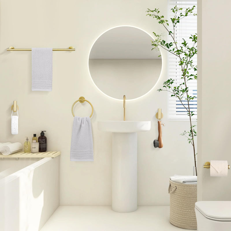 TURS Brushed Gold 5 Piece Bathroom Hardware Set, SUS304 Stainless Steel 24 Inch Bath Towel Bar Set, Round Bathroom Accessories Kit Wall Mounted Set D Brusehd Dark Gold