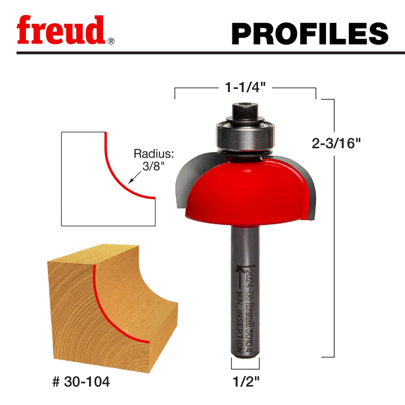 Freud 30-104: 3/8" Radius Cove Bit with 1/4" Shank