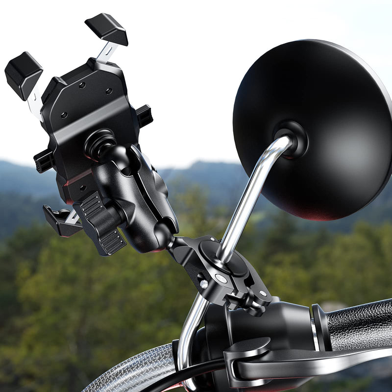 BRCOVAN Aluminum Alloy Handlebar Clamp Mount Base with 1'' TPU Ball for Rail Diameter 0.5'' 0.87'' 1'' 1.125'' 1.26'', Fit for RAM Mounts B Size 1 Inch Ball Double Socket Arm, Tool-Less Installation R18-Set of 1