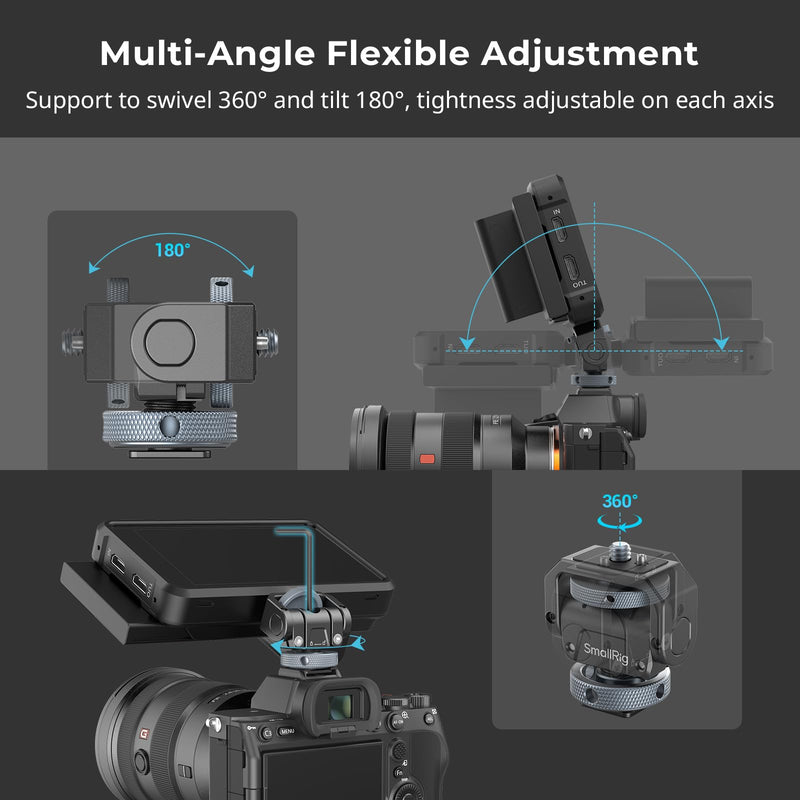 SmallRig Camera Monitor Mount Lite with Cold Shoe, Swivel 360° and Tilt 180° Holder for Field Monitor, LED, Flash and Video Shooting Photography Accessories, Max Load Capacity of 90° Tilt 3.2kg