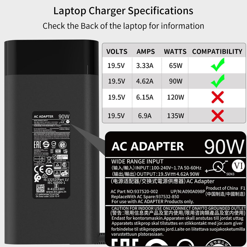 90W 4.62A 4.5mm Blue Tip Laptop Charger Compatible with HP Spectre X360 13 15 Envy 14 15 17 TouchSmart M6 M7 15-j 17-j Series 710412-001 710413-001 710414-001 Adapter Power Supply Cord 90W