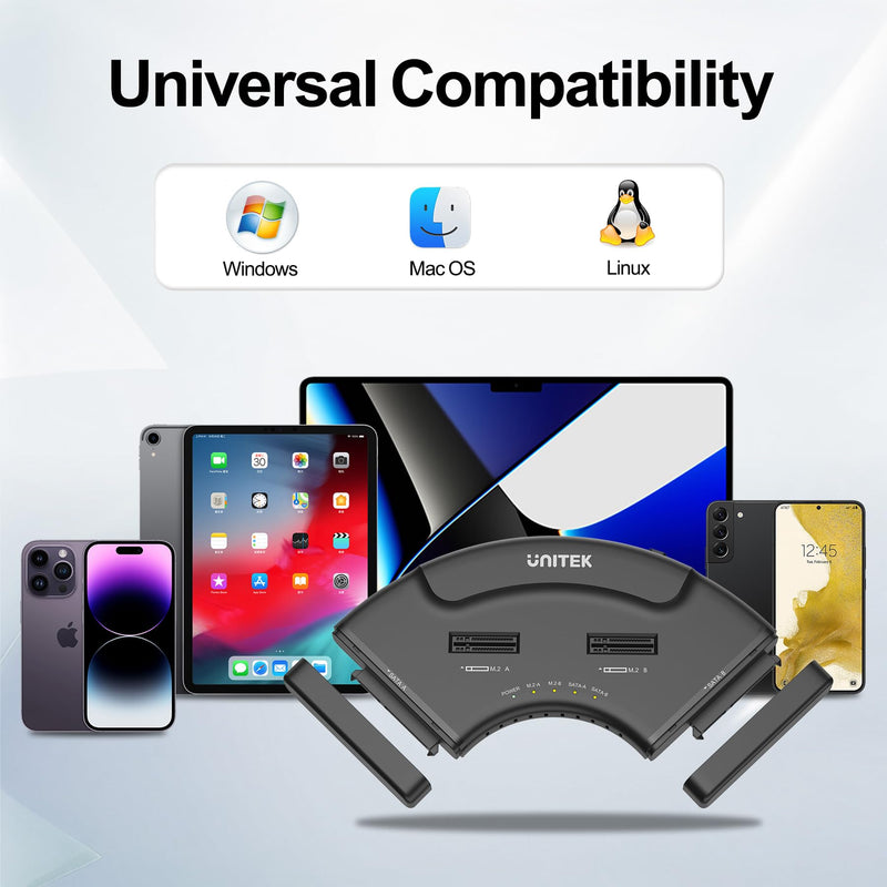 Unitek 4-in-1 Dual M.2 & Dual SATA Hard Drive Enclosure, 4-Bay USB-C Docking Station for 2X NVMe PCIe & 2X 2.5/3.5" SATA SSDs HDDs, 10Gbps USB 3.2 Gen2 Tool-Free UASP Trim for PC Mac Linux Android Black USB-C M.2 & 2.5/3.5"