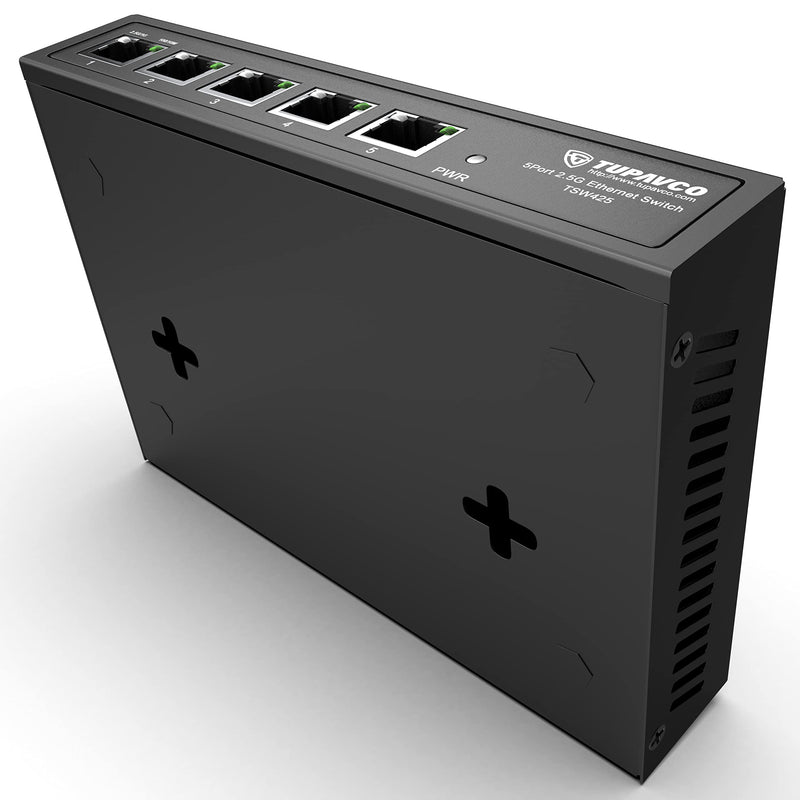 2.5GB Switch (5 Port) for Ethernet Network - High Speed 10M/100M/1G/2.5G Gigabit (802.3bz) - Unmanaged Plug & Play Fanless LAN Splitter - Metal Case - Wall Mountable - Tupavco TP1940 5 x 2.5G Ports (no PoE)