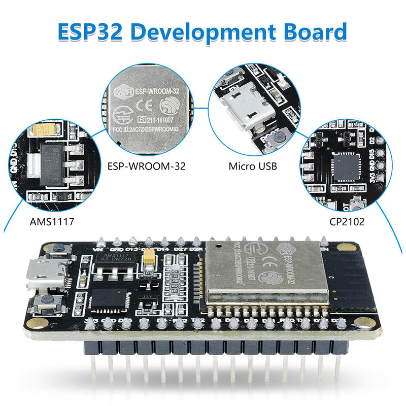 6-Pack ESP-WROOM-32 Development Board, Aideepen ESP32S Esp32 Development Board 2.4GHz Dual-Core Compatible with Arduin0, Nodemcu,and MicroPython (30PIN Micro USB) 6PCS