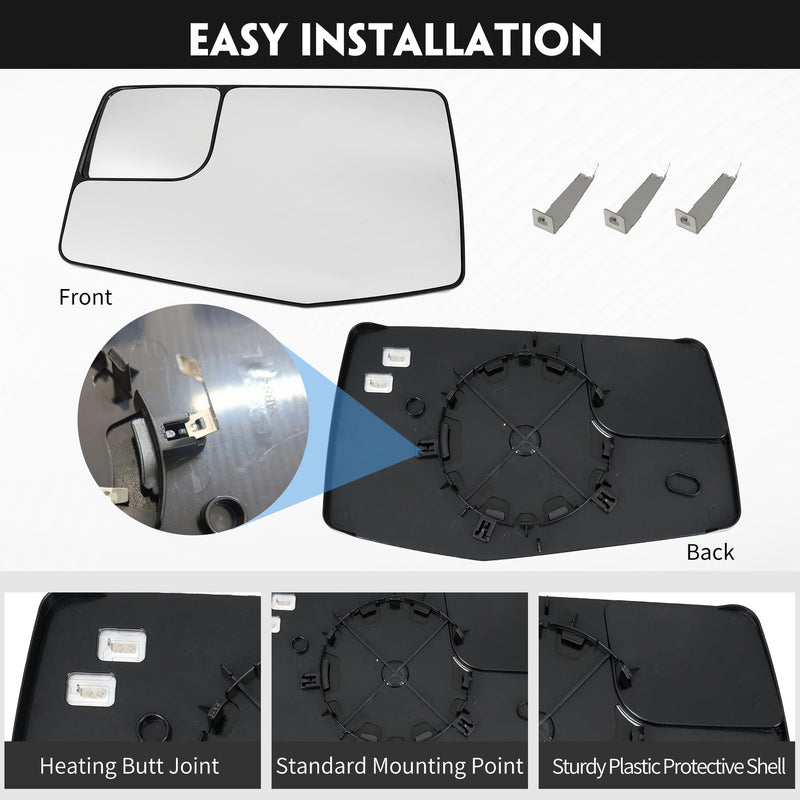Driver Left Side Door Heated Mirror Glass with Rear Holder Convex Blind Spot Glass for Chevy Silverado 1500 and GMC Sierra 1500 2019-2024 Replace# GM1324159 84309708 L