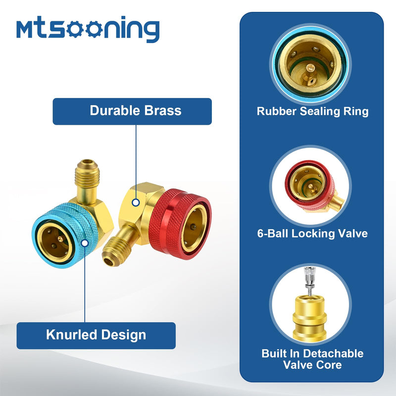 Mtsooning R1234yf 90° High/Low Side Quick Couplers Kit, R1234YF to R134A Quick Coupler Adapter, R1234YF Hose Adapter Fitting Connector with R134A Retrofit Valve for Car Conditioner AC Charging