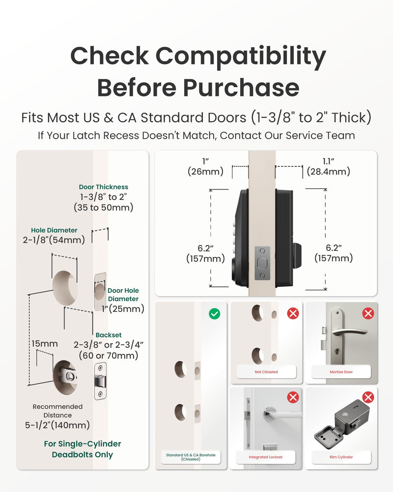 DESLOC C100 Keyless Entry Door Lock with Visual Display, 100 Customizable User Codes and 4 One-Pass Code, Door Locks for Front Door with 2 Keys,12 Months Battery, IP54, BHMA Grade 3, Auto Lock, Black Kepad