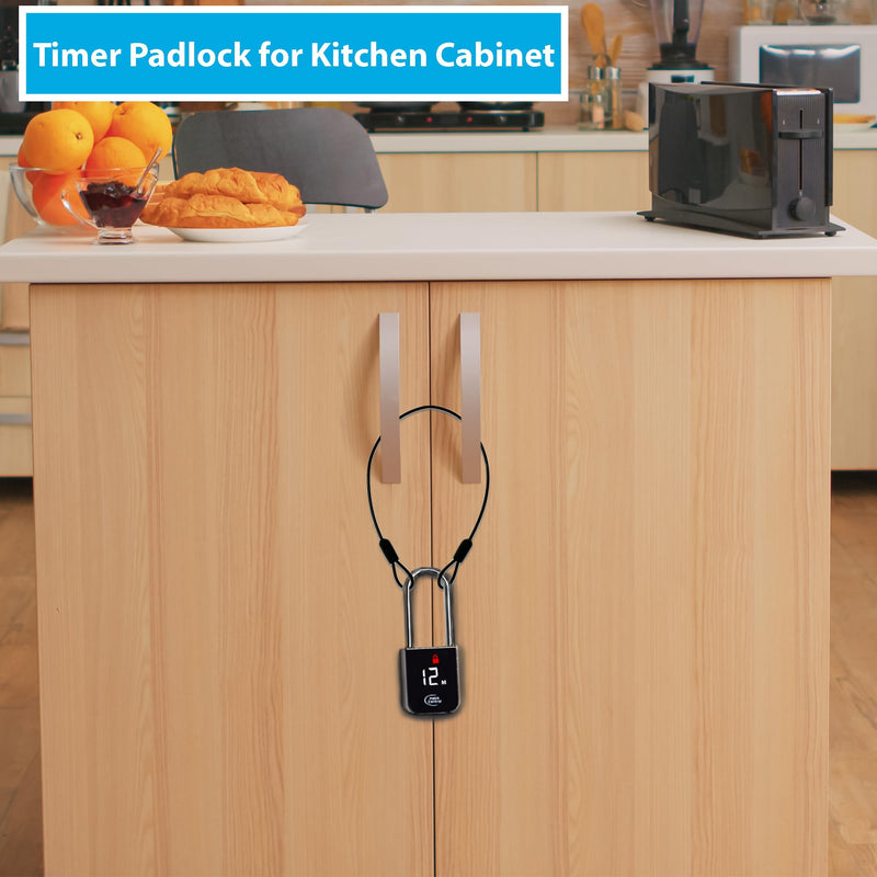 Metal Timer Lock - Smart Padlock for Kitchen Cabinets, Timed Out Keyless Pad Lock, Electronic Time Locking Lock for Cell Phones, Snack, Liquor, Game Consoles & Other Unwanted Temptations Silver