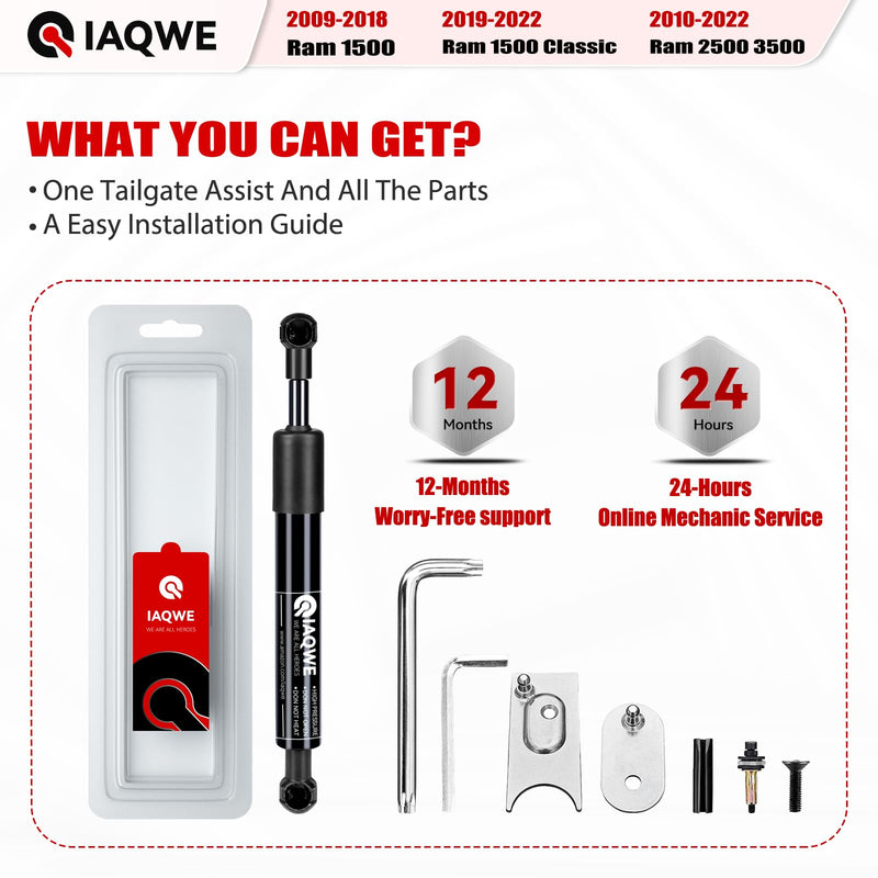 Truck Tailgate Assist Shock 43301 Compatible with 2009-2018 Dodge Ram 1500, 2010-2024 Dodge Ram 2500/3500, 2019-2024 Dodge Ram 1500 Classic black