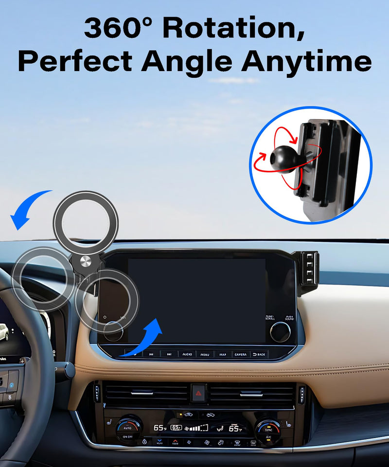 Car Phone Holder for Nissan Pathfinder 2022-2025 8"/9" Screen Accessories | MagSafe Strong Magnetic Clip-On Cell Phone Mount, Dual Slots Holders for Driver & Passenger, 360° Rotatable Hands-Free Holder for 2022-2025 Nissan Pathfinder(8/9 Inch Screen)