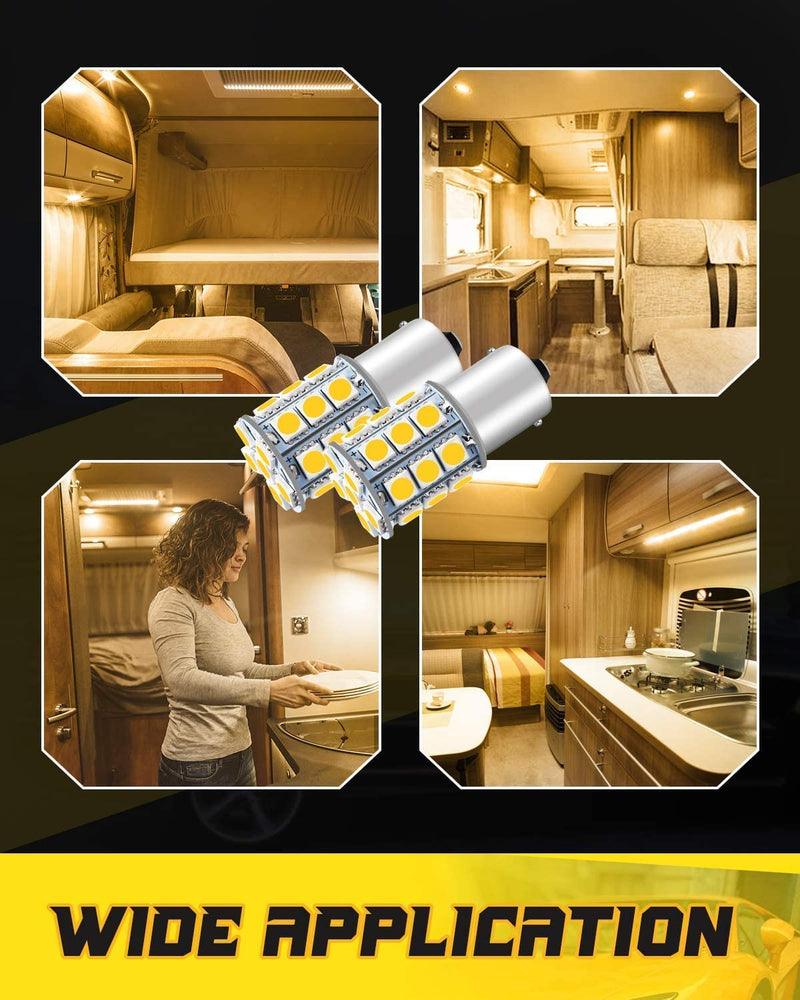Qoope 1156 1141 LED Bulb Warm White Super Bright 1003 BA15S 7506 1073 LED Light Bulbs 5050 27-SMD Replacement for 12V RV Camper Trailer Boat Interior Lights, Pack of 10 27SMD Warm White