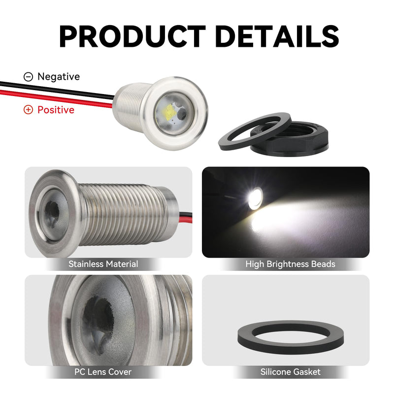 Boat Interior Lights, Waterproof Marine Led Boat Lighting, Night Fishing Lighting, Courtesy Transom Cabin Stern Cockpit Navigation LED Lights For Pontoon Bass Jon Jet Ski Kayak (White 4PCS) WHITE