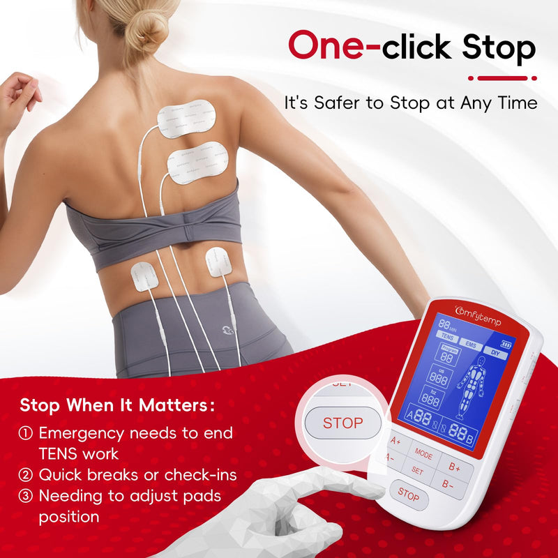 Comfytemp TENS Unit Muscle Stimulator for Pain Relief Therapy, TENS Machine with 20 Modes and DIY, Dual Channel EMS Unit, Electric Pulse Massager for Back, Shoulder, Sciatica, Knee