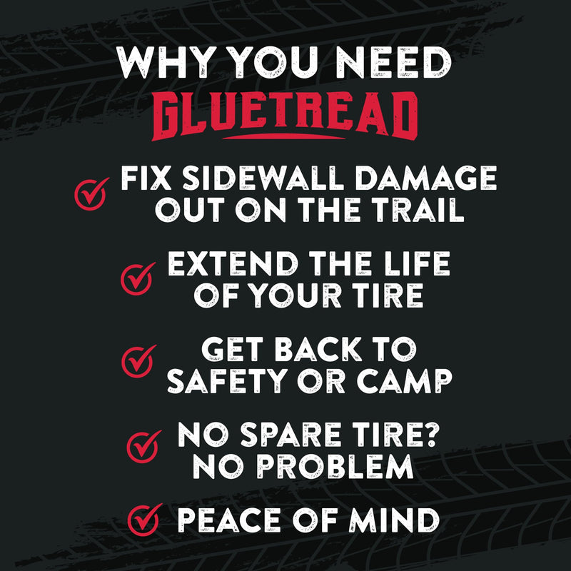 GlueTread SxS UTV Tire Sidewall Repair Kit | Emergency Tire Repair No Need to Remove Tire | Off-Road Sidewall Tire Repair Kit | Improved Rubber Formula No Accelerator Needed 10 Minutes Curing Time