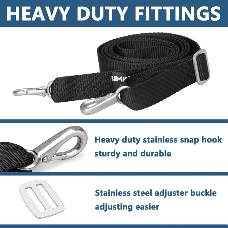 Two Hooks Adjustable Bimini Boat Top Straps,23"~60" Marine Awning Webbing Straps, Pack of 2 Black