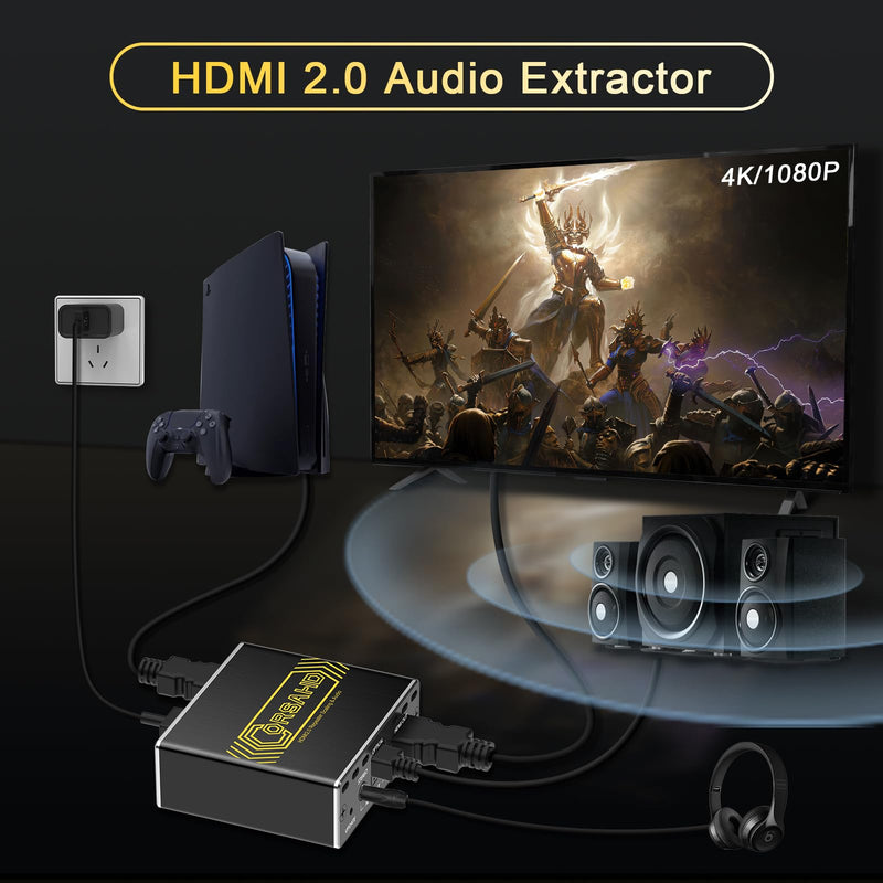 4K@60Hz HDMI 2.0 Audio Extractor Converter,HDMI to SPDIF Optical 7.1/5.1CH,Stereo 3.5mm,Supports Scaler,CEC,Dolby Digital Audio De-embed,HDCP 2.2/2.3 Bypass,for PS5,Xbox