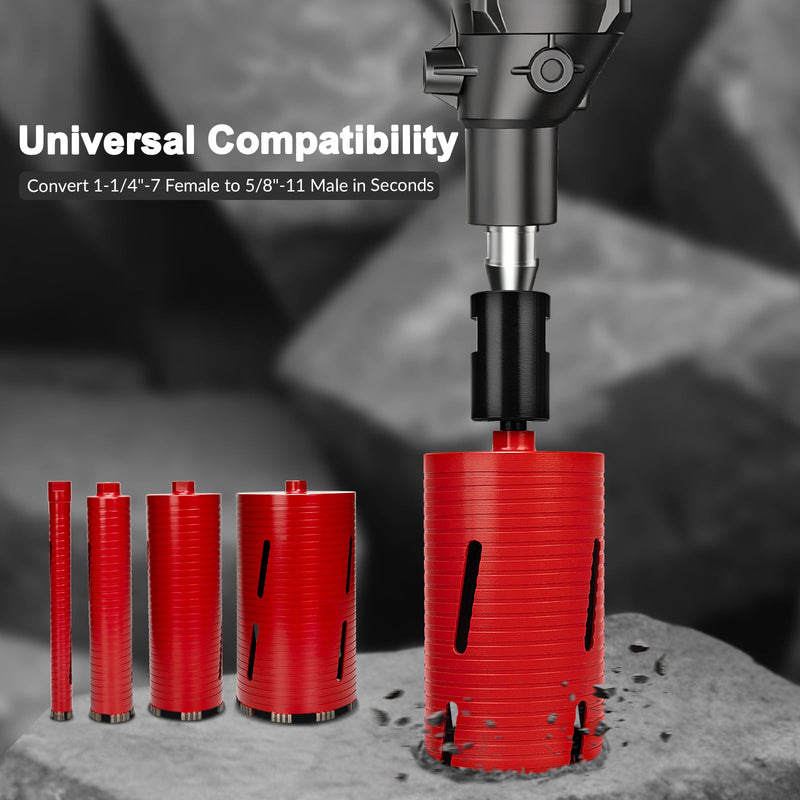 Core Drill Bit Adapter 1 1/4"-7 Female to 5/8"-11 Male, for Use with Diamond Core Bits (Standard) 1-1/4"-7 Female(Standard)