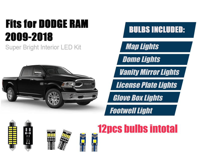 AWALITED 12pcs RAM 1500 Interior LED Lights Kit Super Bright LED Map Dome Light Bulbs for 2009 2010 2011 2012 2013 2014 2015 2016 2017 2018 Dodge Ram 1500 2500 3500 Pickup Truck all models
