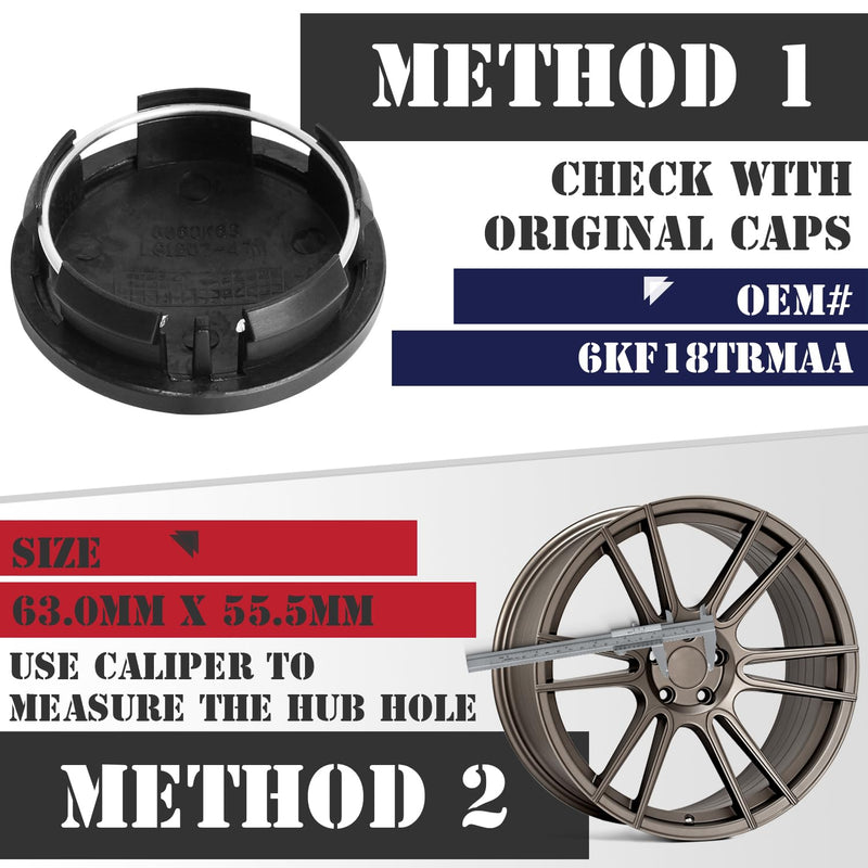 KitsPro 2.5Inch 63MM Wheel Center Caps for Dodge RAM 1500 Rim Hub Caps 6KF18TRMAA, Pack of 4 (Matte Black, Outer 63MM, Inner 56MM) Outer 63MM , Inner 56MM Matte Black