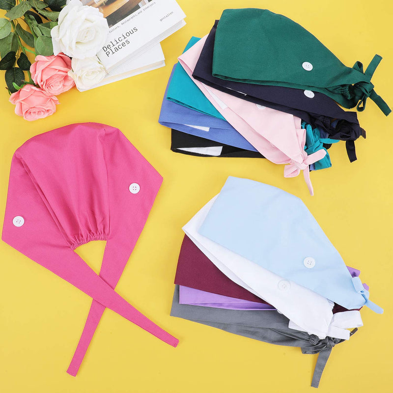 Syhood 12 Pieces Working Caps Gourd-Shaped Tie Back Hats with Button Adjustable Unisex Hats with Sweatband, 12 Colors