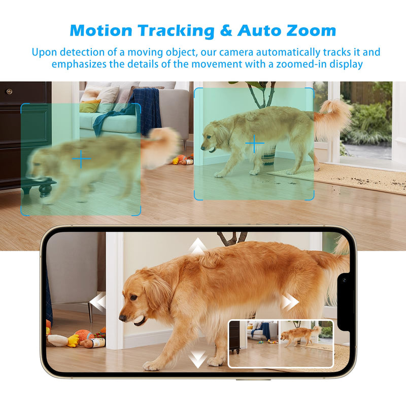3MP Indoor Security Camera, 5G WiFi 360° Pan/Tilt Home Cameras for Baby Monitor/Pet/Elder/Kids/Bedroom, Auto-Focus and Zoom,Motion Tracking,2-Way Audio,Siren,3 Night Vision,Cloud&SD Card S800-2Pack
