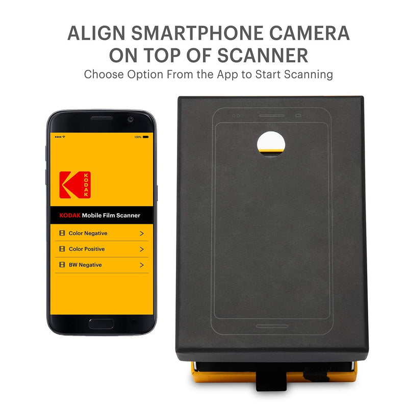KODAK Mobile Film Scanner, 35mm Negative Scanner & Slide Viewer, App-Based | Scan and view old 35mm color and B&W negatives and slides; LED backlit; Android compatible; verify iPhone compatibility first