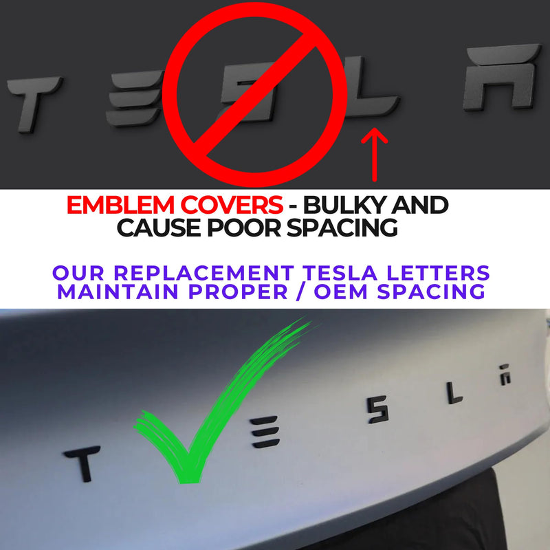 Metal Tesla Letters Emblem Trunk Logo Decal Tailgate Rear 3m Adhesive Compatible with Tesla Model 3 Y Highland Juniper Matte Black (Tesla Letters)