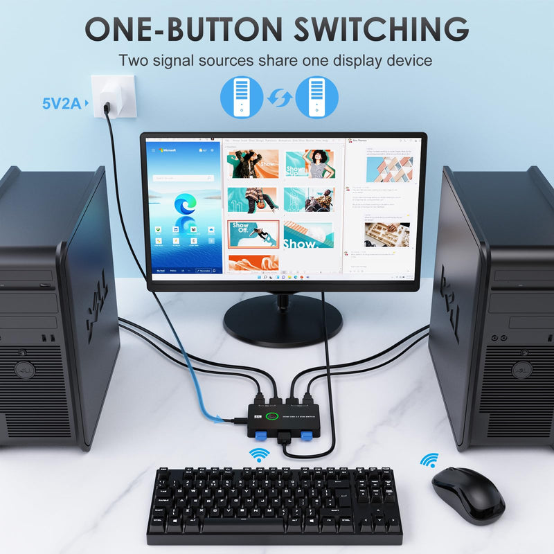 USB 3.0 Switch for Computers Shares Mouse Keyboard Printer to One HD Monitor, 4K@60 Hz USB and HDMI Switch with 2 HDMI Cables and 2 USB Cables Included