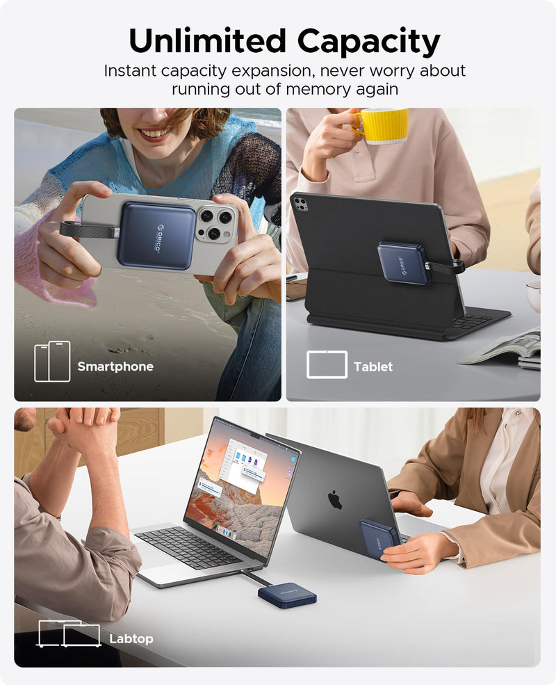 ORICO 512 GB Magnetic External SSD, 4K ProRes HDR Record and Store, USB3.1 Gen2(1000MB/s), USB3.2 Gen2*2(2000MB/s), Portable Solid State Drive, Compatible with USB-C Smartphone, Computer - A20PLUS
