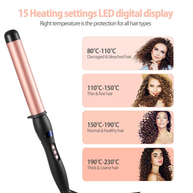 Hair Curling Wand 32mm, Haglater Curler Quick Heating Curling Wand for Long Hair, Ceramic Barrel Curling Iron with Adjustable Temperature 80-230°C 1.3″