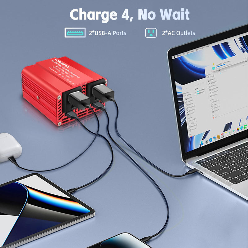 150W Power Inverter, LVYUAN Inverter 12V DC to 110V AC Car Plug in Adapter Outlet Dual 6.2A Charging USB Vehicle Converter for Phone, Laptops, Road Trip Charger 150W